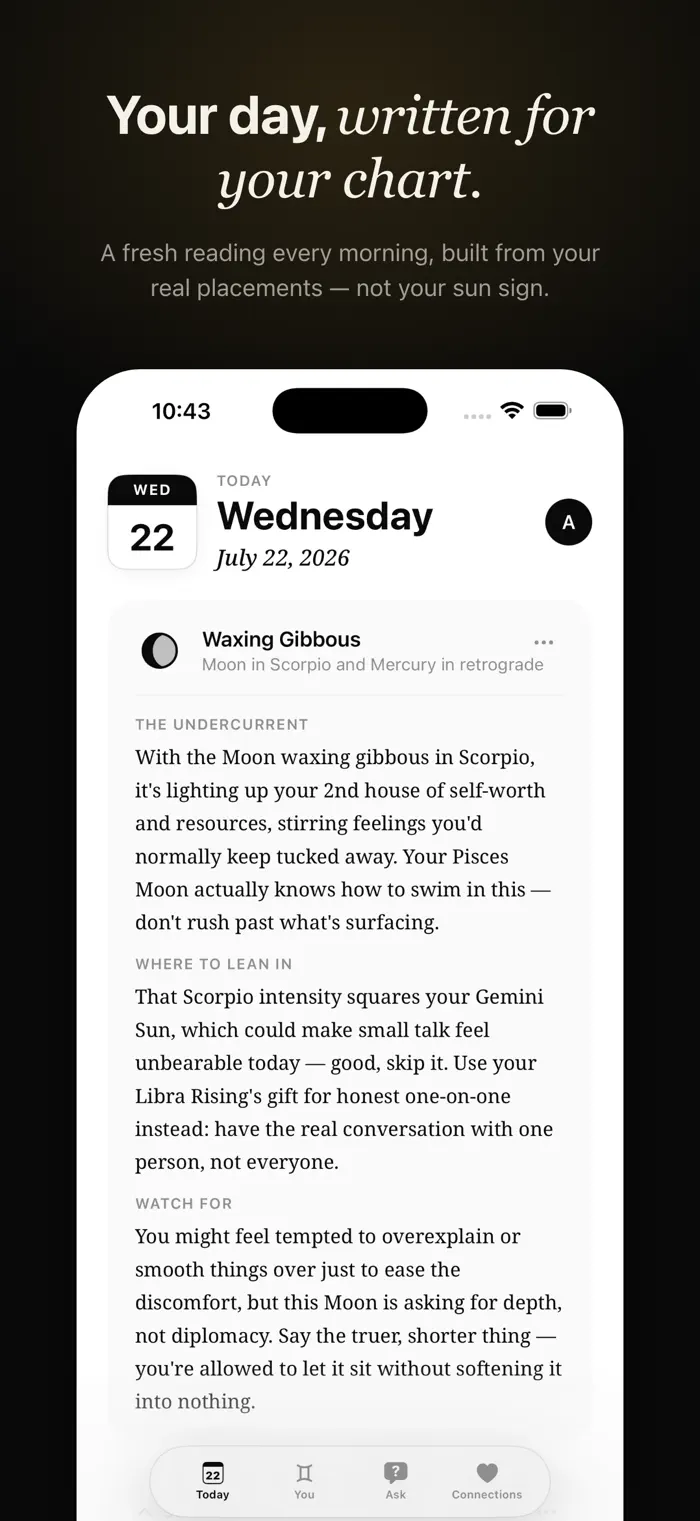 Your day, written for your chart — a fresh Celita reading every morning, built from your real placements